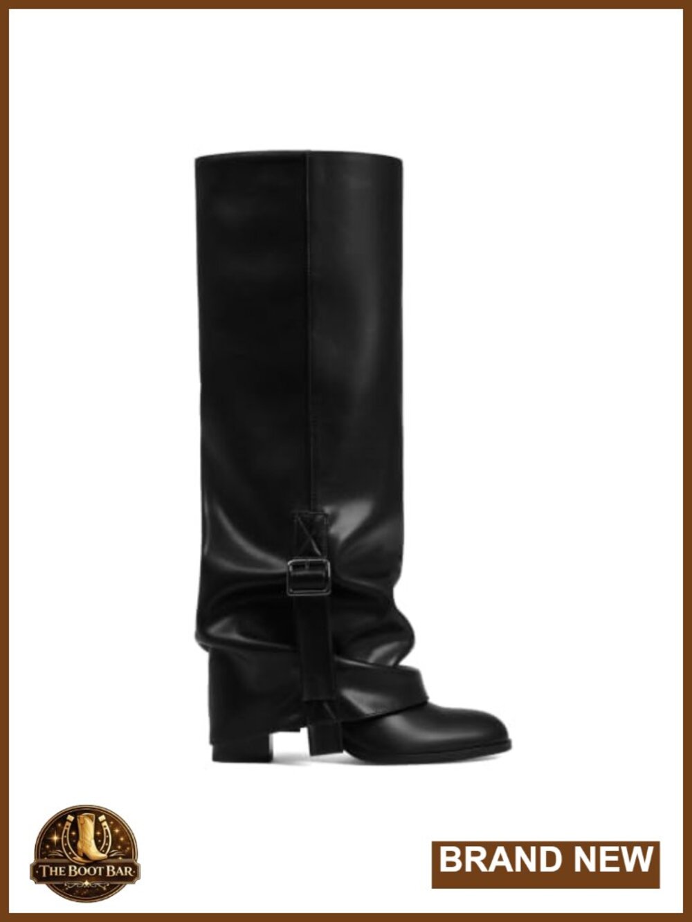 EQAUDES Women's Slouch Knee High Boots Fold Over Chunky Heel Wide Calf Faux